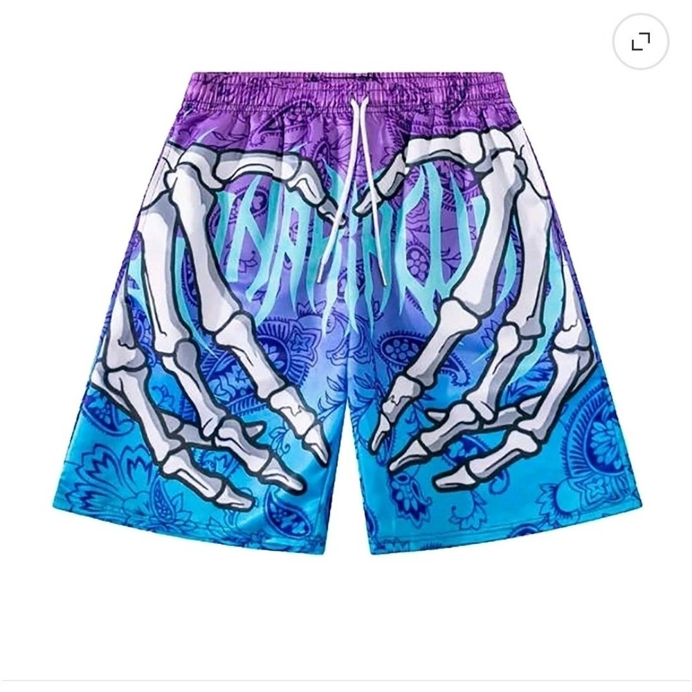 Mens Board Shorts Hand Print Drawstring Quick Dry Casual Summer  XS